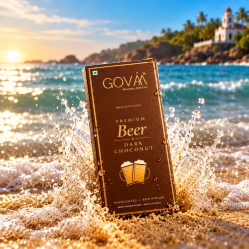 GOVAA Premium Beer Dark Choconut on a Goa beach