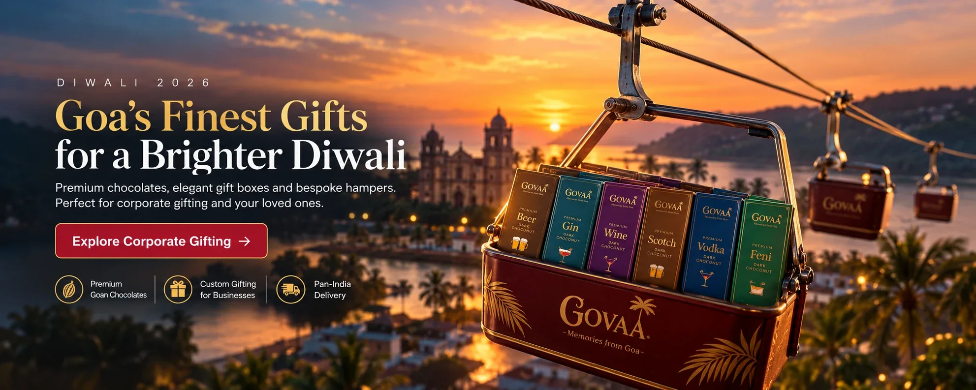 Goa's finest gifts for a brighter Diwali – GOVAA liqueur dark choconuts in a cable car over Goa