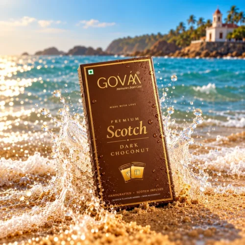 GOVAA Premium Scotch Dark Choconut on a Goa beach